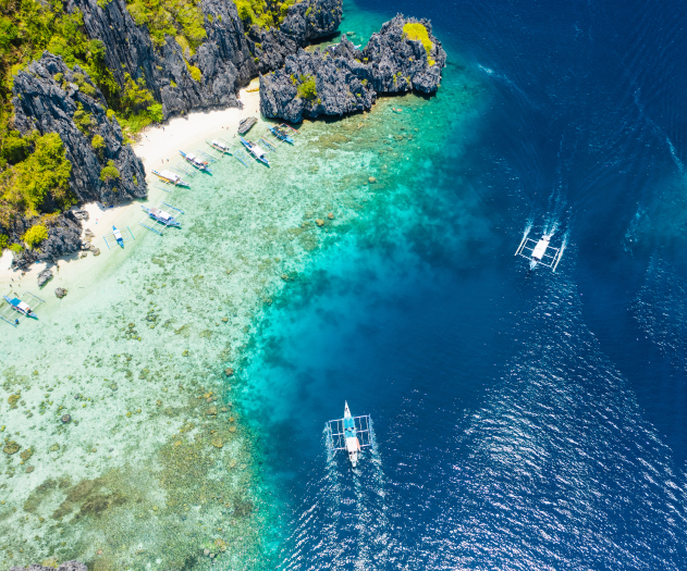 Aerial view of crystal-clear waters in Indonesia